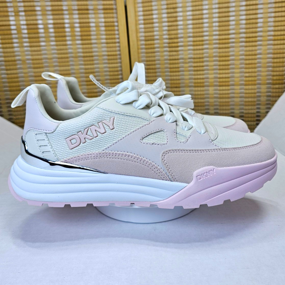 DKNY Zanira Women’s US 8 EU 38.5 White Pink Mesh Lace Up Chunky Sneakers